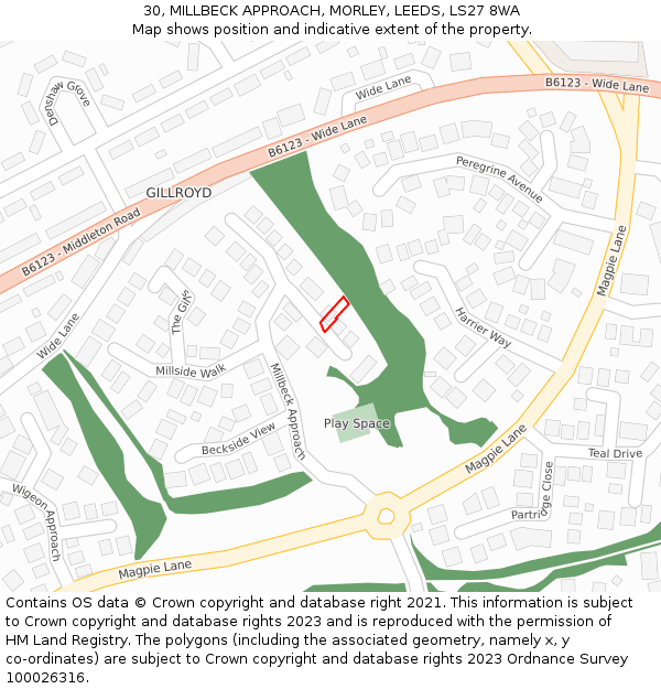 30, MILLBECK APPROACH, MORLEY, LEEDS, LS27 8WA: Location map and indicative extent of plot