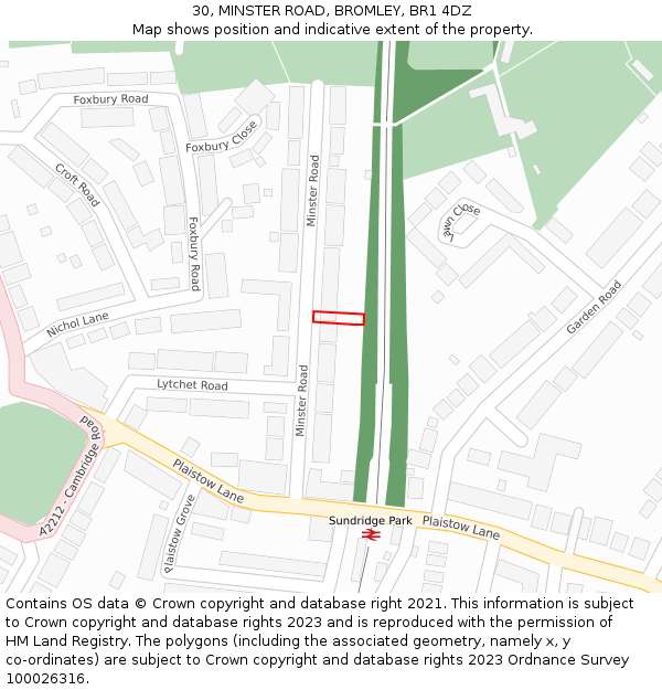 30, MINSTER ROAD, BROMLEY, BR1 4DZ: Location map and indicative extent of plot