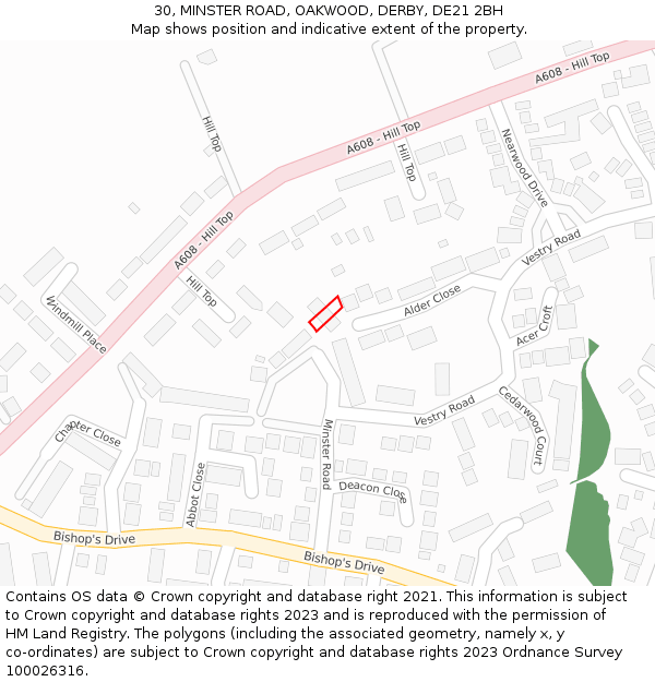 30, MINSTER ROAD, OAKWOOD, DERBY, DE21 2BH: Location map and indicative extent of plot