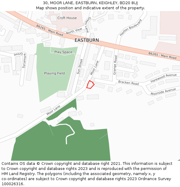 30, MOOR LANE, EASTBURN, KEIGHLEY, BD20 8UJ: Location map and indicative extent of plot