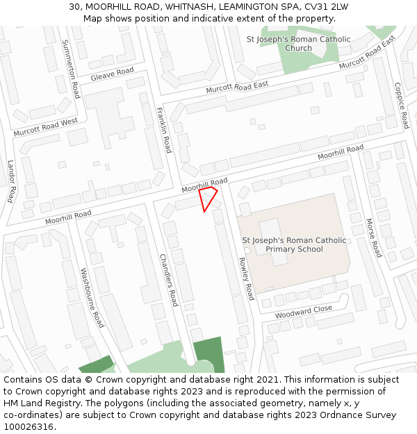 30, MOORHILL ROAD, WHITNASH, LEAMINGTON SPA, CV31 2LW: Location map and indicative extent of plot