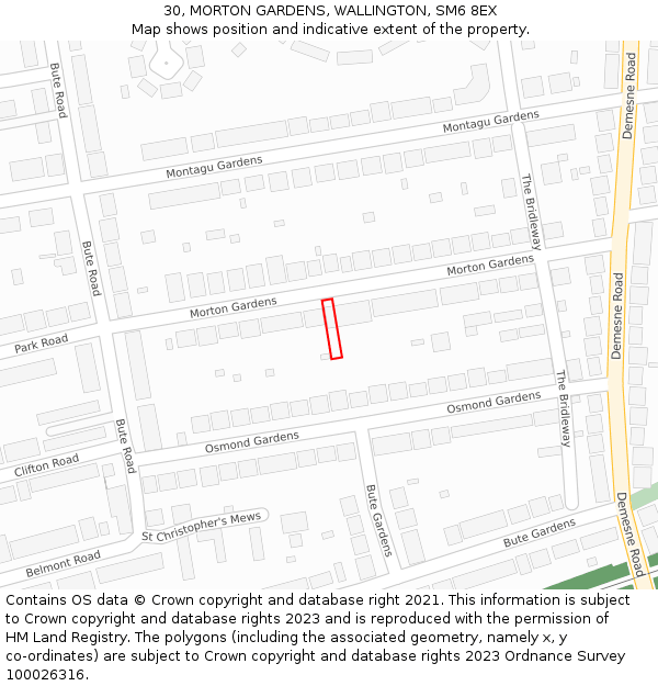 30, MORTON GARDENS, WALLINGTON, SM6 8EX: Location map and indicative extent of plot
