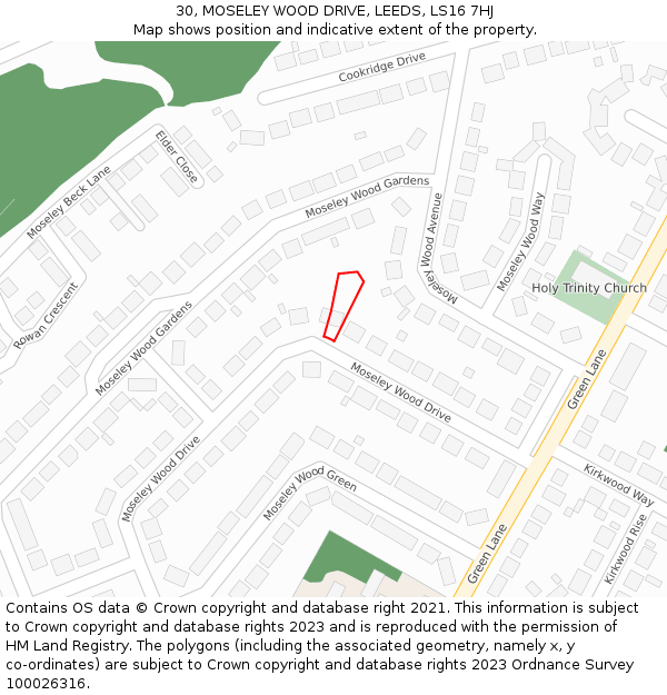 30, MOSELEY WOOD DRIVE, LEEDS, LS16 7HJ: Location map and indicative extent of plot