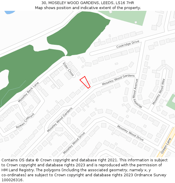 30, MOSELEY WOOD GARDENS, LEEDS, LS16 7HR: Location map and indicative extent of plot