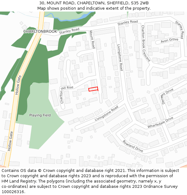 30, MOUNT ROAD, CHAPELTOWN, SHEFFIELD, S35 2WB: Location map and indicative extent of plot