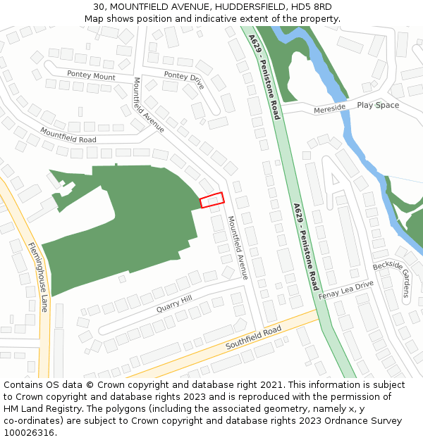 30, MOUNTFIELD AVENUE, HUDDERSFIELD, HD5 8RD: Location map and indicative extent of plot
