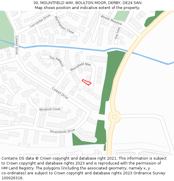 30, MOUNTFIELD WAY, BOULTON MOOR, DERBY, DE24 5AN: Location map and indicative extent of plot