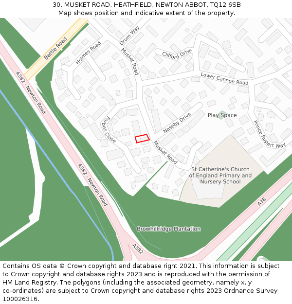 30, MUSKET ROAD, HEATHFIELD, NEWTON ABBOT, TQ12 6SB: Location map and indicative extent of plot