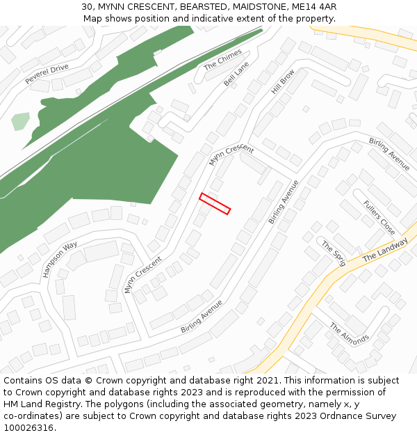 30, MYNN CRESCENT, BEARSTED, MAIDSTONE, ME14 4AR: Location map and indicative extent of plot