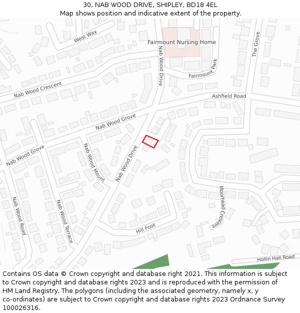 30, NAB WOOD DRIVE, SHIPLEY, BD18 4EL: Location map and indicative extent of plot