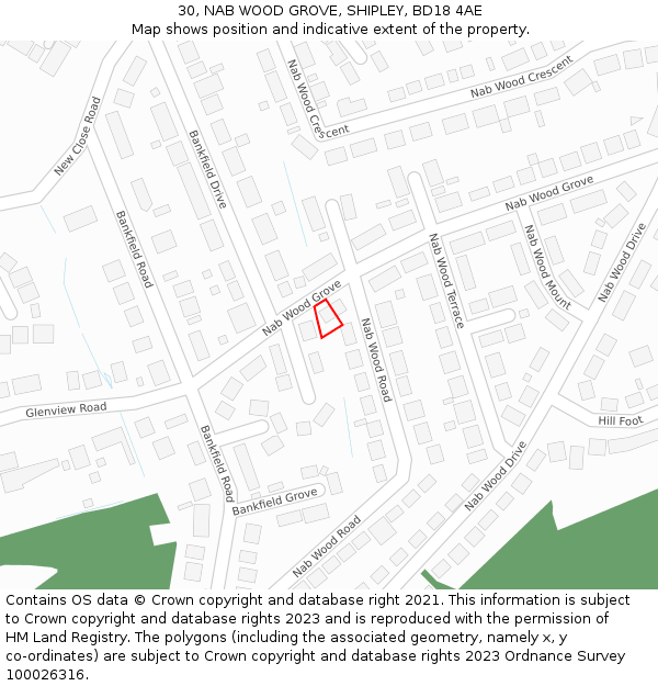 30, NAB WOOD GROVE, SHIPLEY, BD18 4AE: Location map and indicative extent of plot