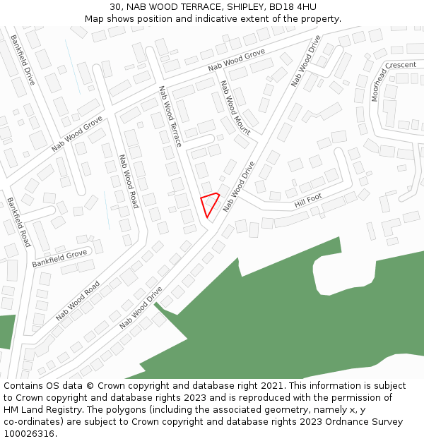 30, NAB WOOD TERRACE, SHIPLEY, BD18 4HU: Location map and indicative extent of plot