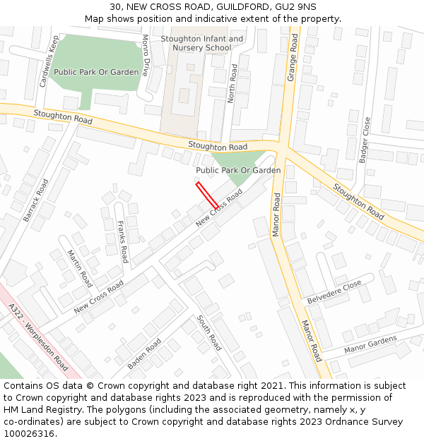 30, NEW CROSS ROAD, GUILDFORD, GU2 9NS: Location map and indicative extent of plot