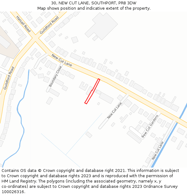 30, NEW CUT LANE, SOUTHPORT, PR8 3DW: Location map and indicative extent of plot
