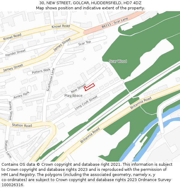 30, NEW STREET, GOLCAR, HUDDERSFIELD, HD7 4DZ: Location map and indicative extent of plot