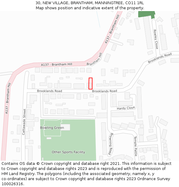 30, NEW VILLAGE, BRANTHAM, MANNINGTREE, CO11 1RL: Location map and indicative extent of plot