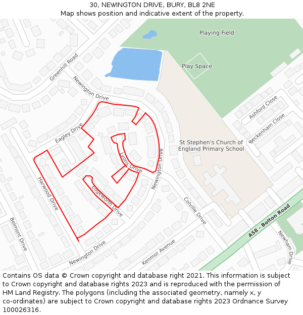 30, NEWINGTON DRIVE, BURY, BL8 2NE: Location map and indicative extent of plot