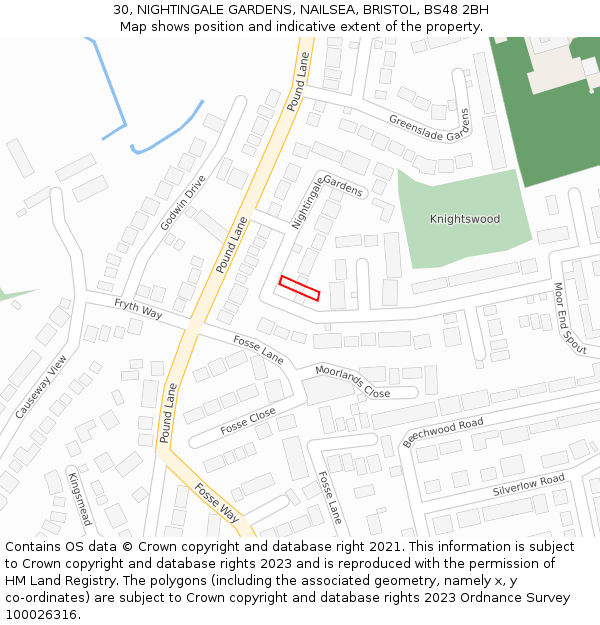 30, NIGHTINGALE GARDENS, NAILSEA, BRISTOL, BS48 2BH: Location map and indicative extent of plot