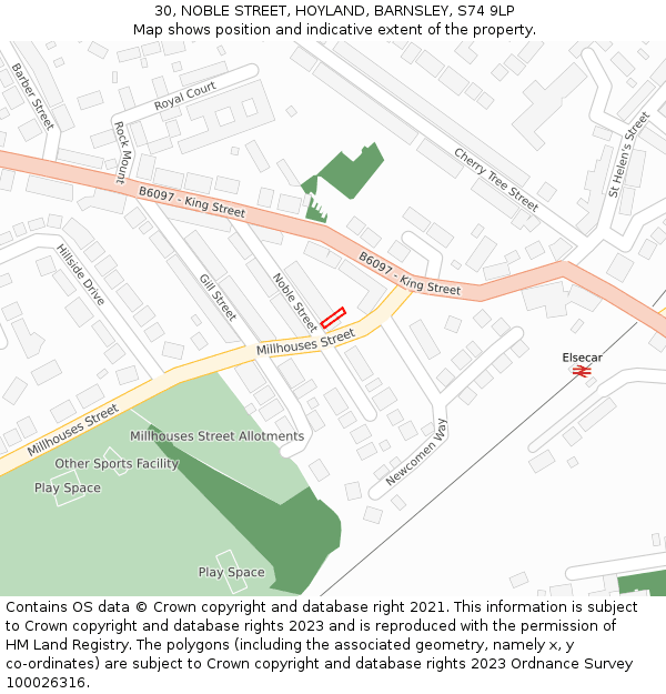 30, NOBLE STREET, HOYLAND, BARNSLEY, S74 9LP: Location map and indicative extent of plot