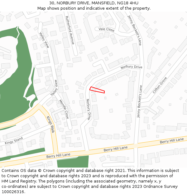 30, NORBURY DRIVE, MANSFIELD, NG18 4HU: Location map and indicative extent of plot