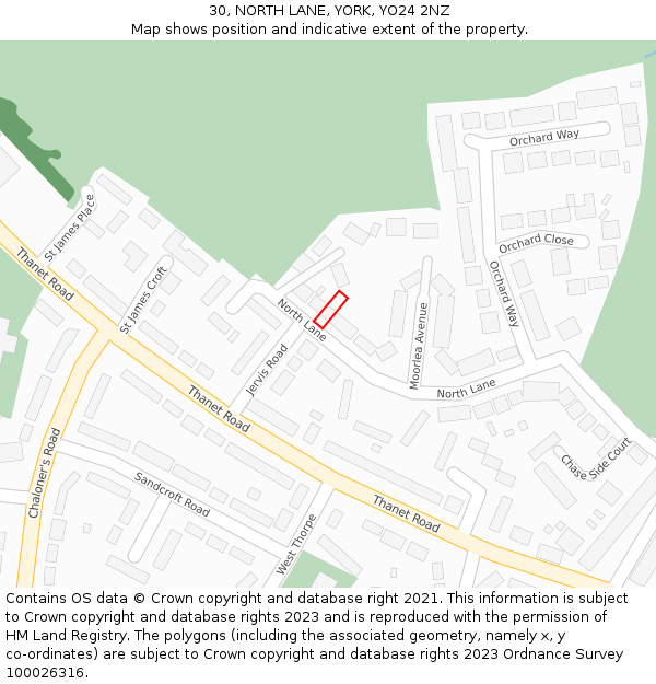 30, NORTH LANE, YORK, YO24 2NZ: Location map and indicative extent of plot