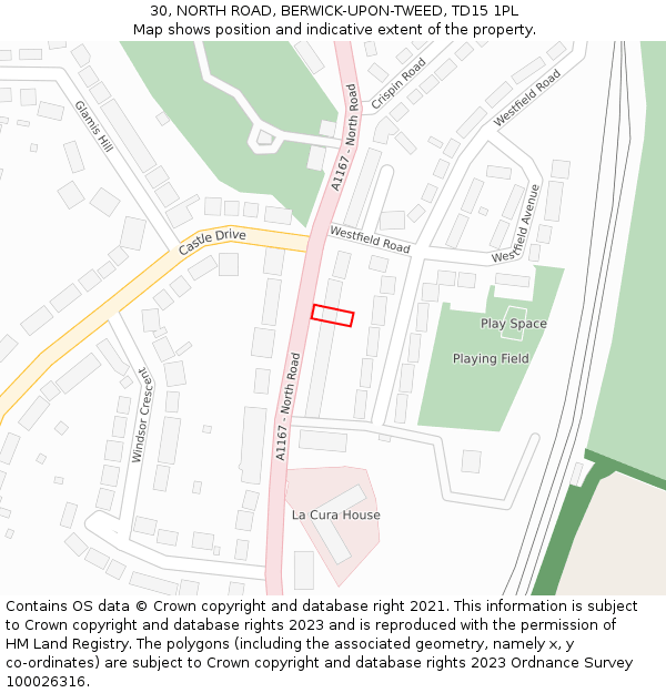 30, NORTH ROAD, BERWICK-UPON-TWEED, TD15 1PL: Location map and indicative extent of plot