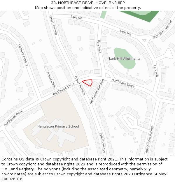 30, NORTHEASE DRIVE, HOVE, BN3 8PP: Location map and indicative extent of plot