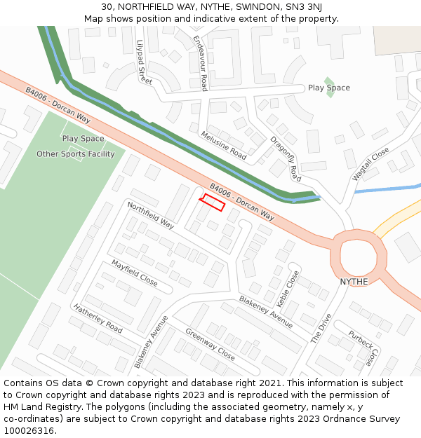30, NORTHFIELD WAY, NYTHE, SWINDON, SN3 3NJ: Location map and indicative extent of plot
