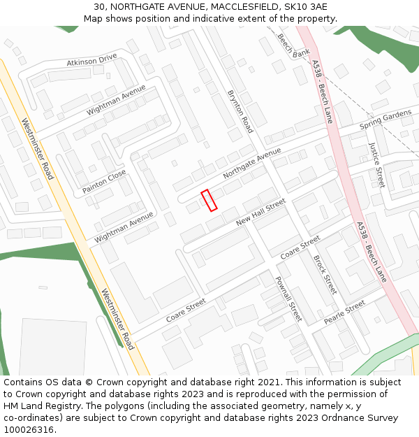 30, NORTHGATE AVENUE, MACCLESFIELD, SK10 3AE: Location map and indicative extent of plot