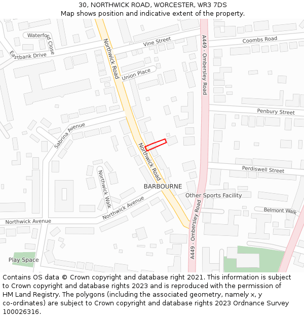30, NORTHWICK ROAD, WORCESTER, WR3 7DS: Location map and indicative extent of plot