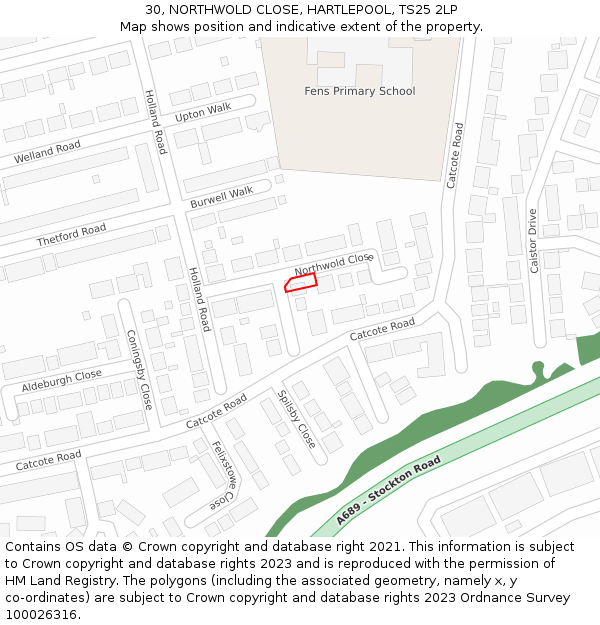 30, NORTHWOLD CLOSE, HARTLEPOOL, TS25 2LP: Location map and indicative extent of plot