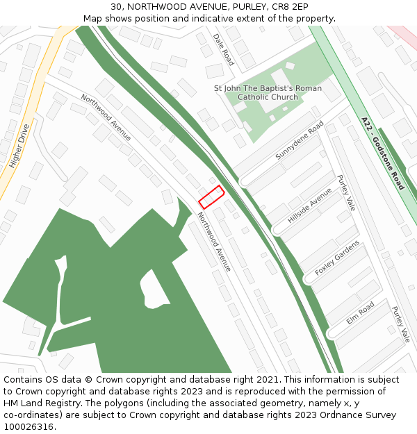 30, NORTHWOOD AVENUE, PURLEY, CR8 2EP: Location map and indicative extent of plot