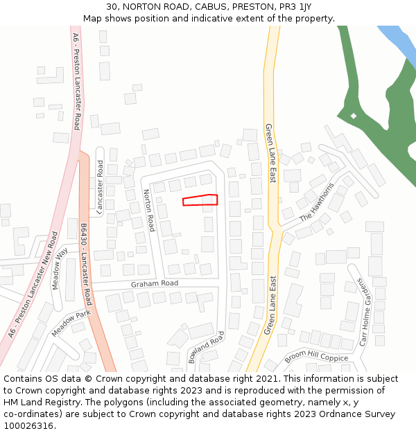 30, NORTON ROAD, CABUS, PRESTON, PR3 1JY: Location map and indicative extent of plot