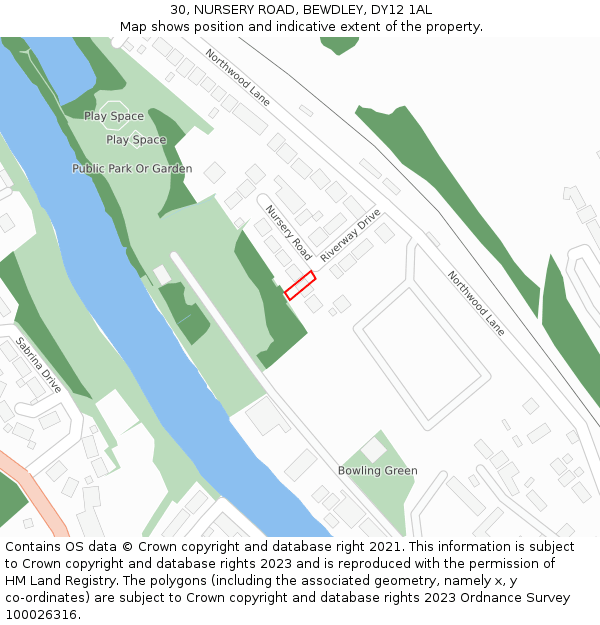 30, NURSERY ROAD, BEWDLEY, DY12 1AL: Location map and indicative extent of plot