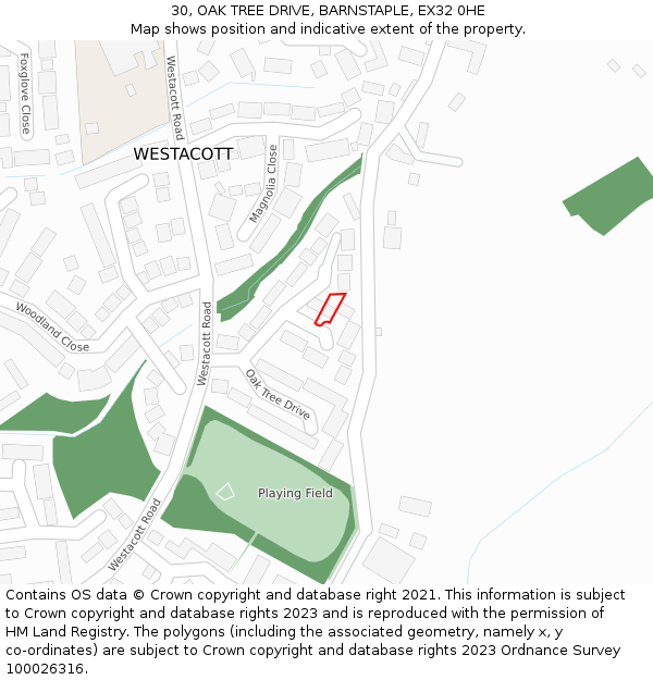 30, OAK TREE DRIVE, BARNSTAPLE, EX32 0HE: Location map and indicative extent of plot