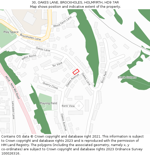 30, OAKES LANE, BROCKHOLES, HOLMFIRTH, HD9 7AR: Location map and indicative extent of plot
