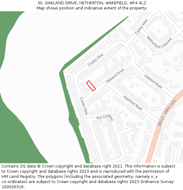 30, OAKLAND DRIVE, NETHERTON, WAKEFIELD, WF4 4LZ: Location map and indicative extent of plot