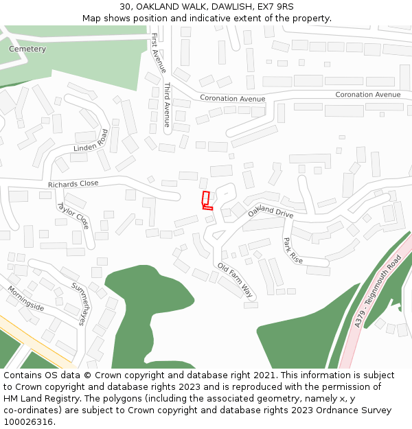 30, OAKLAND WALK, DAWLISH, EX7 9RS: Location map and indicative extent of plot