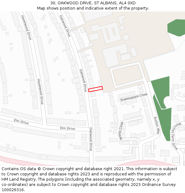 30, OAKWOOD DRIVE, ST ALBANS, AL4 0XD: Location map and indicative extent of plot
