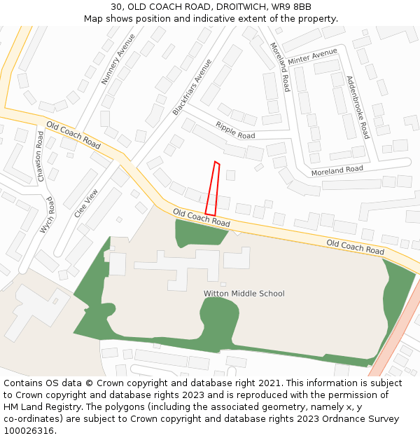 30, OLD COACH ROAD, DROITWICH, WR9 8BB: Location map and indicative extent of plot