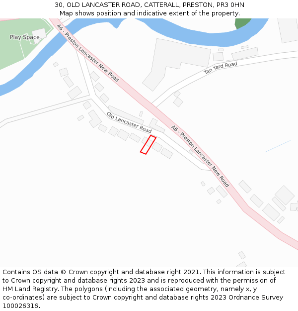 30, OLD LANCASTER ROAD, CATTERALL, PRESTON, PR3 0HN: Location map and indicative extent of plot