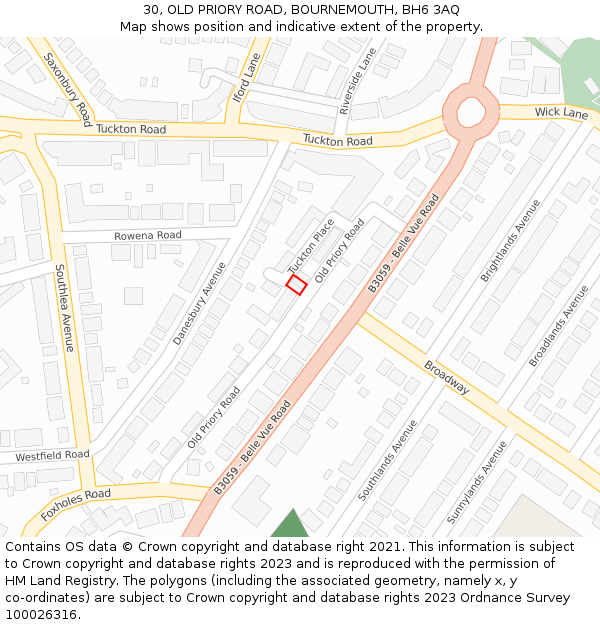 30, OLD PRIORY ROAD, BOURNEMOUTH, BH6 3AQ: Location map and indicative extent of plot