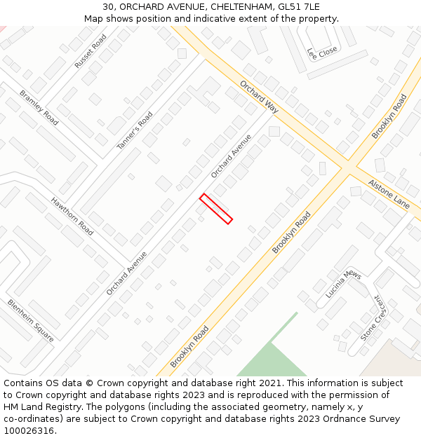 30, ORCHARD AVENUE, CHELTENHAM, GL51 7LE: Location map and indicative extent of plot