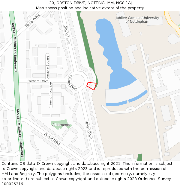 30, ORSTON DRIVE, NOTTINGHAM, NG8 1AJ: Location map and indicative extent of plot