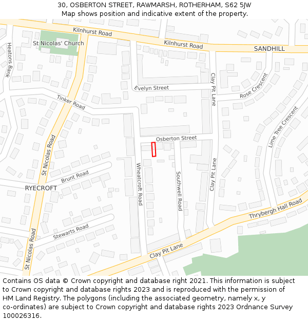 30, OSBERTON STREET, RAWMARSH, ROTHERHAM, S62 5JW: Location map and indicative extent of plot