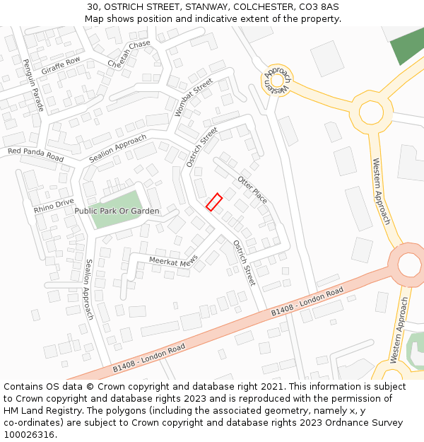 30, OSTRICH STREET, STANWAY, COLCHESTER, CO3 8AS: Location map and indicative extent of plot