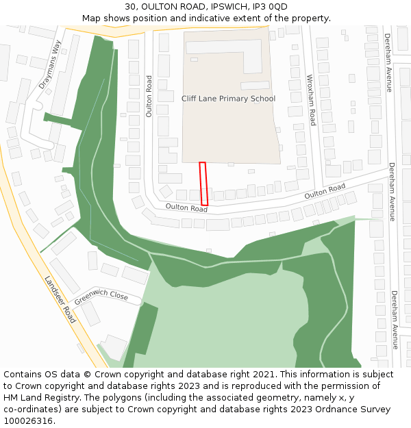 30, OULTON ROAD, IPSWICH, IP3 0QD: Location map and indicative extent of plot