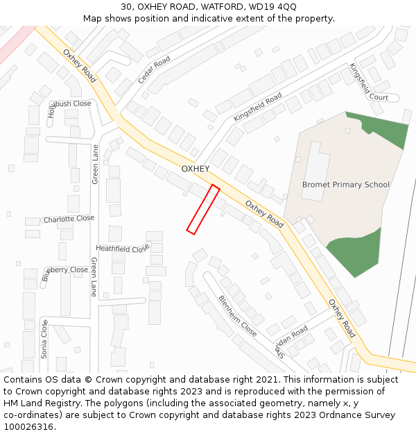 30, OXHEY ROAD, WATFORD, WD19 4QQ: Location map and indicative extent of plot