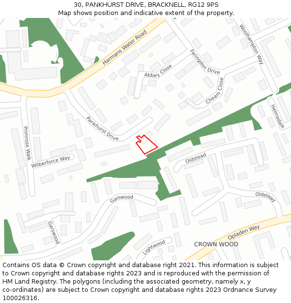 30, PANKHURST DRIVE, BRACKNELL, RG12 9PS: Location map and indicative extent of plot
