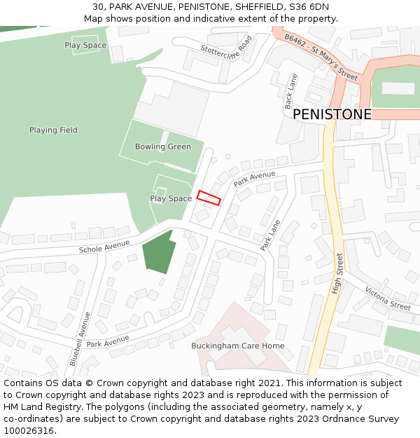 30, PARK AVENUE, PENISTONE, SHEFFIELD, S36 6DN: Location map and indicative extent of plot
